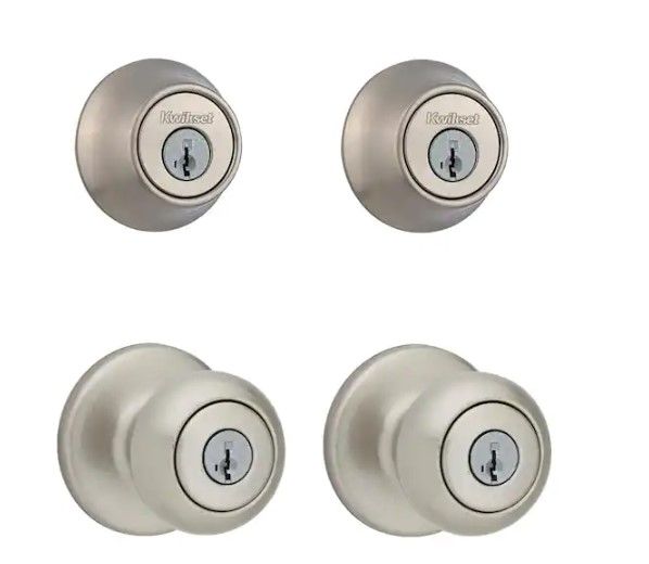 Photo 1 of **INCOMPLETE**Cove Satin Nickel Keyed Entry Door Knob and Single Cylinder Deadbolt Project Pack featuring SmartKey and Microban
