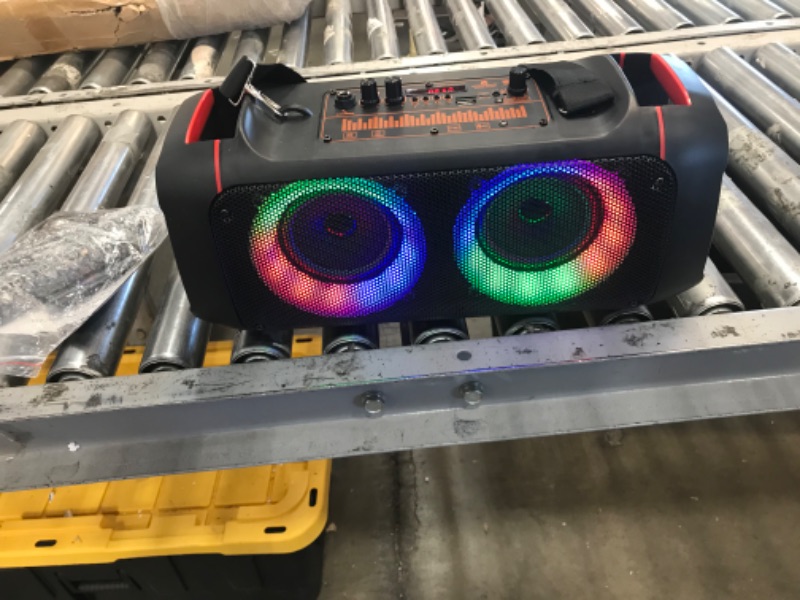 Photo 2 of Max Power Boombox - MPD421 Portable Boombox Stereo Speaker System - Multi LED Ring Lights - Wireless Bluetooth Speaker with Mic and Remote - Rechargeable Battery Perfect for Indoor and Outdoor.