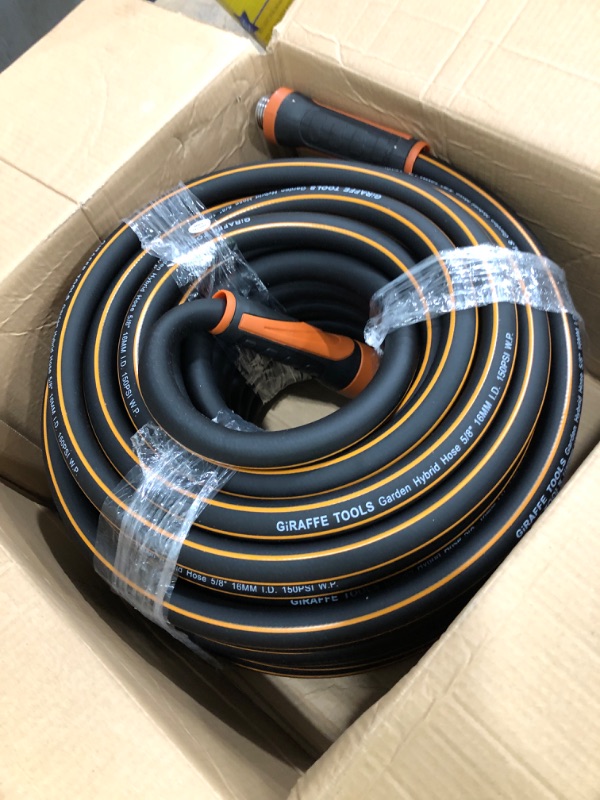 Photo 2 of Upgraded  Garden Hose 100 ft with Swivel Grip Handle, New Formula Flexible Water Hose 5/8 IN x 100FT, Lightweight, Durable, Heavy Duty, All-weather, 3/4 IN GHT Solid Brass Fittings 100FT Black Orange