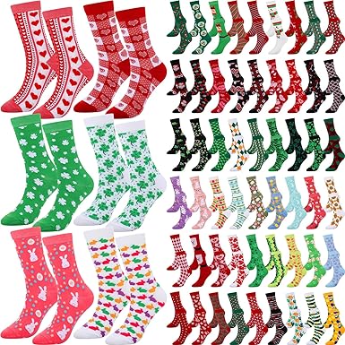 Photo 1 of 60 Pairs Seasonal Socks Set Valentine's Day Socks St. Patrick's Day Socks for Women Cute Cartoon Holiday Gift