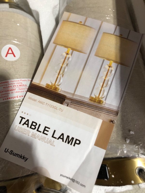 Photo 3 of USumkky USB A+C 3 Way Dimmable Touch Control 24" Modern Style Clear Glass and Gold Metal Table Lamp for Living Room Bedroom Nightstand Bedside Lamps Home