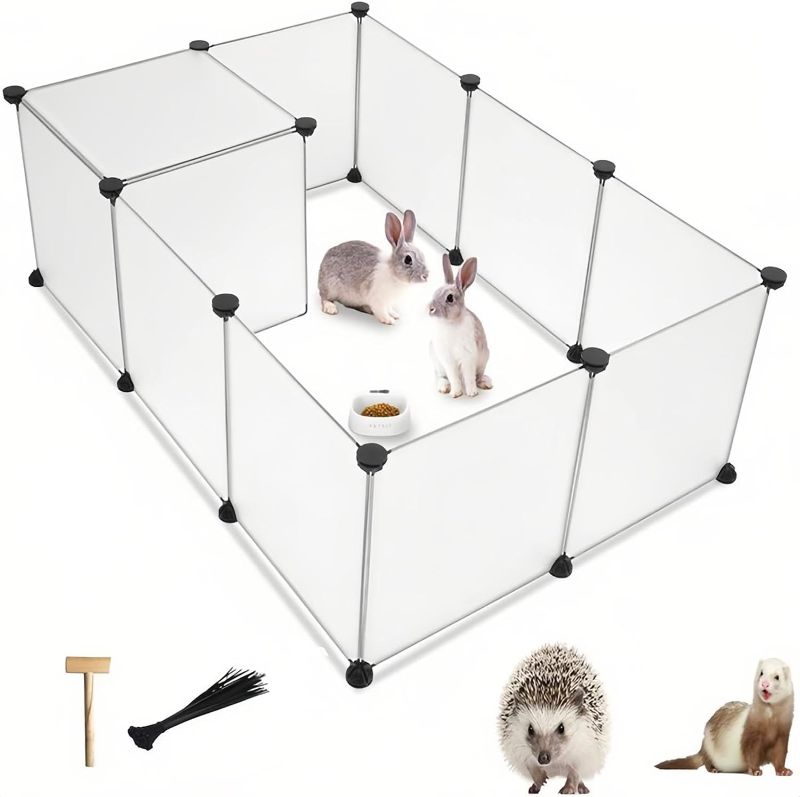 Photo 1 of 12-Piece Pet Playpen - Indoor Translucent Plastic Animal Playpen for Puppies, Rabbits, Small Animals, and Guinea Pigs 28" x 56" x 14"