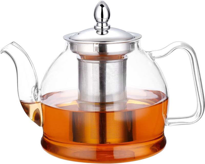 Photo 1 of HIWARE 1000ml Glass Teapot with Removable Infuser, Stovetop Safe Tea Kettle, Blooming and Loose Leaf Tea Maker Set