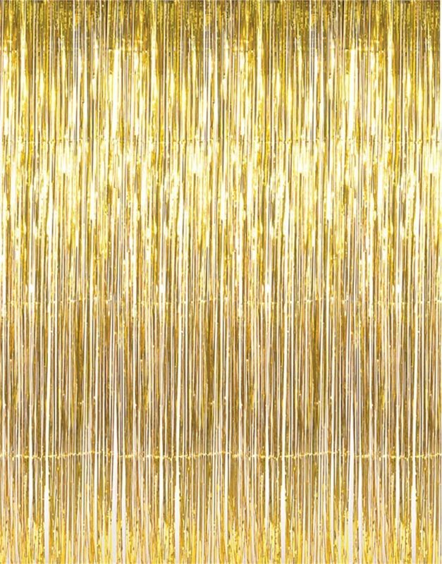 Photo 1 of 3.2 ft x 9.8 ft Metallic Tinsel Foil Fringe Curtains Party Photo Backdrop Party Streamers for Birthday,Graduation,New Year Eve Decorations Wedding Decor (Gold,9 PCS )