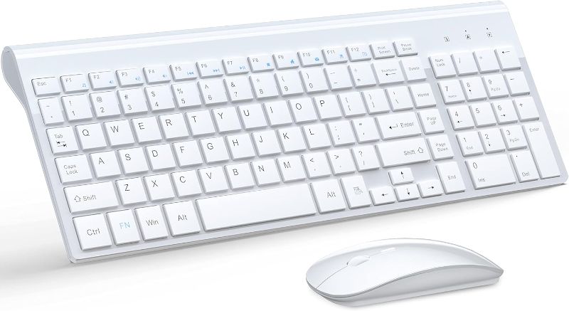 Photo 1 of  Wireless Keyboard and Mouse Ultra Slim Combo, 2.4G Silent Compact USB Mouse and Scissor Switch Keyboard Set with Cover, 2 AA and 2 AAA Batteries, for PC/Laptop/Windows/Mac - White