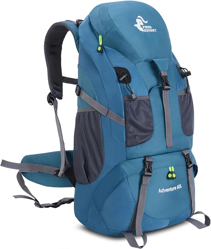 Photo 1 of Bseash 50L Hiking Backpack, Water Resistant Lightweight Outdoor Sport Daypack Travel Bag for Camping Climbing Touring (Blue Green - With Shoe Compartment)