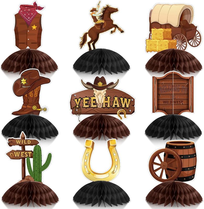 Photo 1 of 9 Pcs Western Cowboy Honeycomb Centerpieces Wild Western Party Decorations West Cowboy Party Favors for Kids Birthday Party Baby Shower
