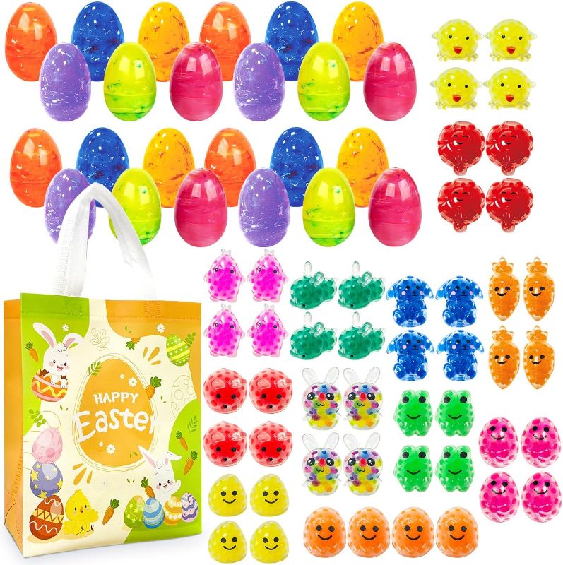 Photo 1 of 24Pcs Easter Marble Eggs with Mochi Squishy Toys, 1pc Non Woven Bags for Easter Theme Party Favors, Supplies for Easter Egg Hunt, Basket Stuffers/Fillers, Classroom Prize Supplies Toddler Boys Girls
