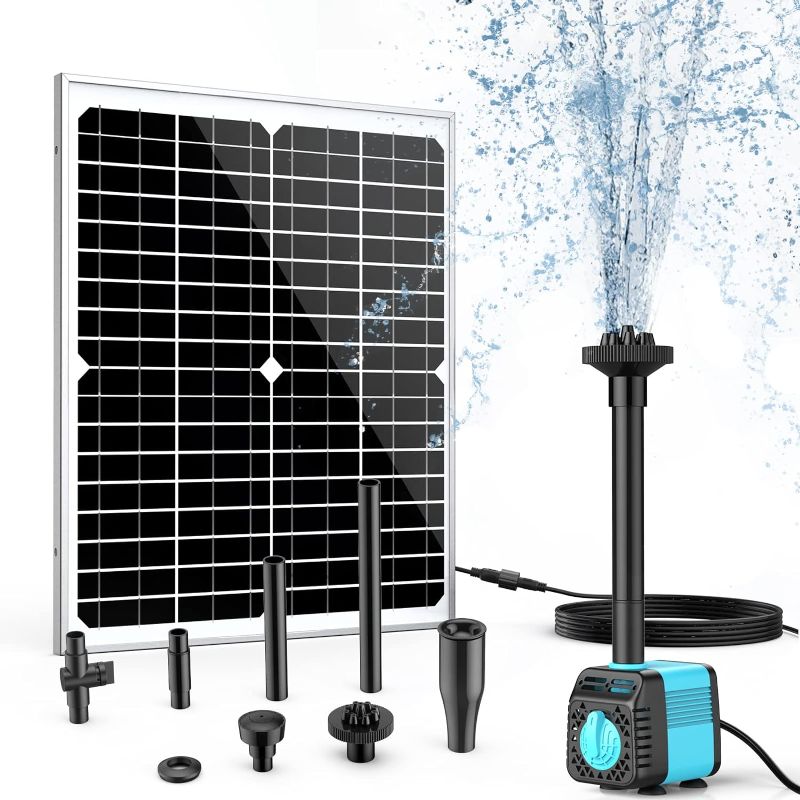Photo 1 of 15W Solar Water Pump Fountain Outdoor, 180GPH Submersible Powered Pump and 15 Watt Solar Panel for Small Pool, Pond, Fish Tank, Garden Decoration, Birdbath