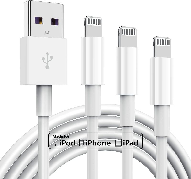 Photo 1 of 3 Pack Apple MFi Certified Charger Cable 6ft, Lightning to USB Cable Cord 6 Foot, 2.4A Fast Charging,Apple Phone Long Chargers for iPhone 13/12/11/11Pro/11Max/ X/XS/XR/XS Max/8/7/6