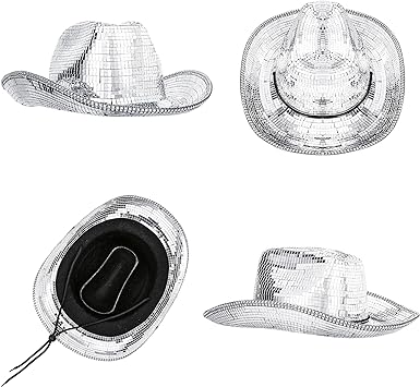 Photo 1 of Disco Ball Western Cowboy Hat - Women Men Silver Mirrored Sparkly Cowgirl Hat for Cosplay Party Size:L