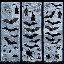 Photo 1 of  PARLAIM Black Bats Spiders Webs Window Clings Decals Stickers Scary Haunted Mansion Decor 