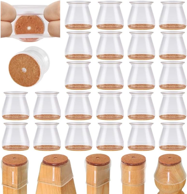 Photo 1 of 24 Pcs Chair Leg Floor Protectors for Hardwood Floors Silicone Covers to Protect Wood Tile Floors Scratches Felt Pads Furniture Leg Caps No Noise (Small-Clear)
