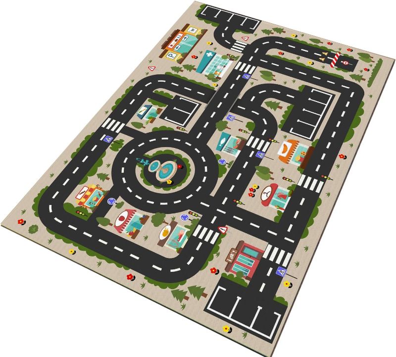 Photo 1 of Analog ABC Kids Rug Playroom Car Rug Play Mat City Life Road Rug for Cars Fun City Map for Carpet for Bedroom Boys (47 * 70 inches, Evening City)