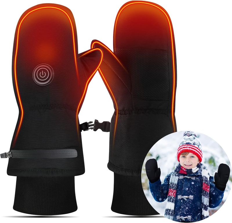 Photo 1 of Eurzom Heated Mittens Kids Electric Heated Gloves Children Battery Powered Gloves Winter Waterproof Ski Gloves Battery Rechargeable Hand Warmers for Boys Girls Skiing Outdoor