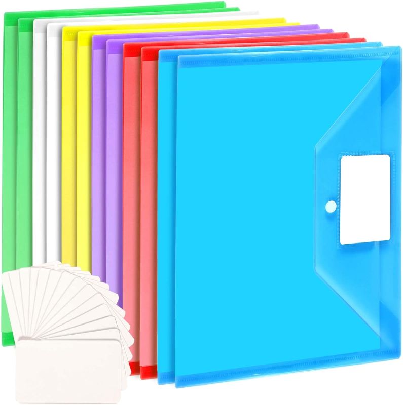 Photo 1 of FYY 12PCS Plastic Envelopes, A4 Letter Size Poly Envelopes File Folders, Translucent Document Wallet Pouch with Label Pocket & Snap Closure for School and Office Supplies, Clear A4 12 Pack H colorful 