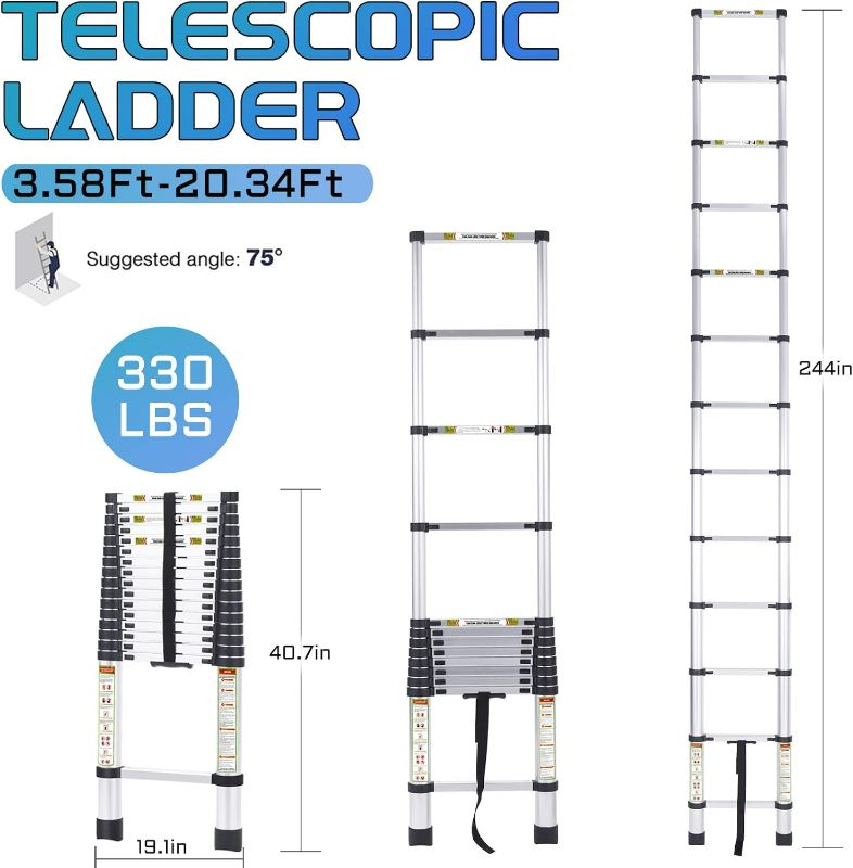 Photo 3 of (READ FULL POST) Telescopic Ladder, 20.3FT RIKADE Aluminum Telescoping Ladder with Non-Slip Feet, Portable Extension Ladder for Household and Outdoor Black 20.3FT/6.2m