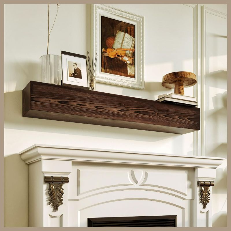 Photo 1 of (NON-REFUNDABLE) Avana Floating Fireplace Mantel - Natural Wood Mantles for Over Fireplace - Handcrafted Mantel Farmhouse Floating Shelf - Mounted Fireplace Wood Mantle - 48 X 8 X 5 Inch - Rustic Natural 48 X 8 X 5 Rustic 