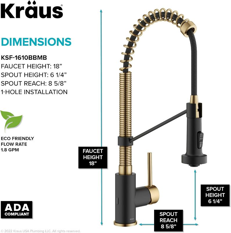 Photo 3 of (READ FULL POST) KRAUS Bolden Touchless Sensor Commercial Style Pull-Down Single Handle 18-Inch Kitchen Faucet in Brushed Brass/Matte Black, KSF-1610BBMB Touchless Faucet Brushed Brass/Matte Black