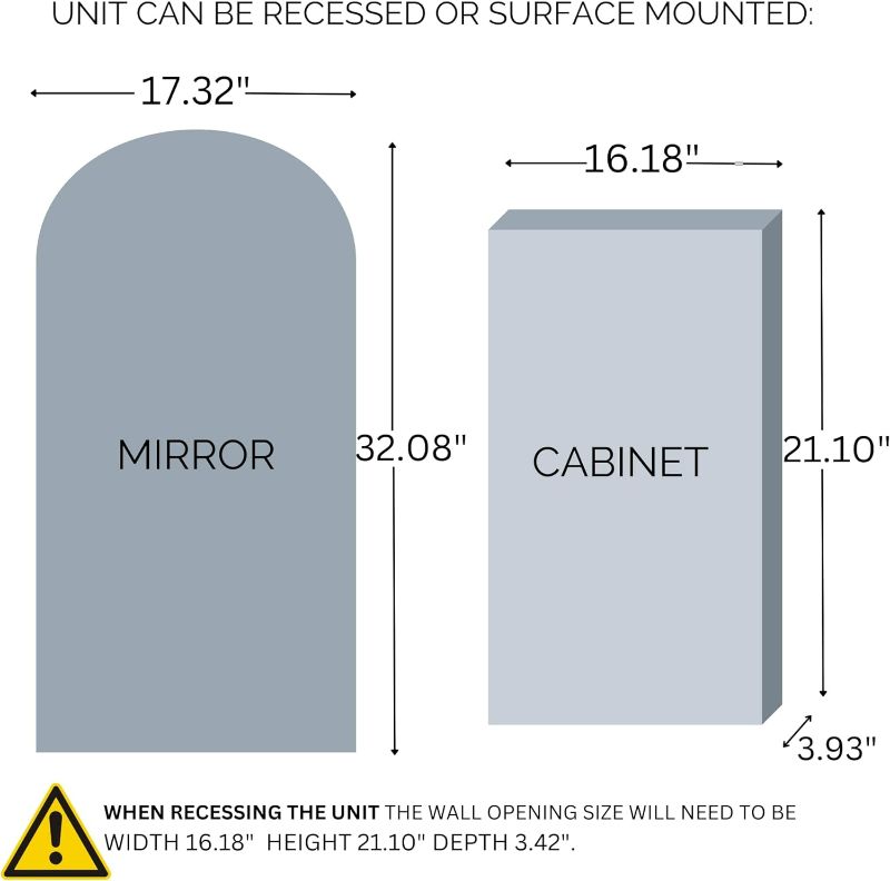 Photo 5 of (READ FULL POST) Arched Medicine Cabinet With Mirror For Bathroom Wall, Surface Mount Or Recessed Medicine Cabinet With Mirror -17" x 32", Large Medicine Cabinet Bathroom Mirror With Storage, Modern Medicine Cabinet
