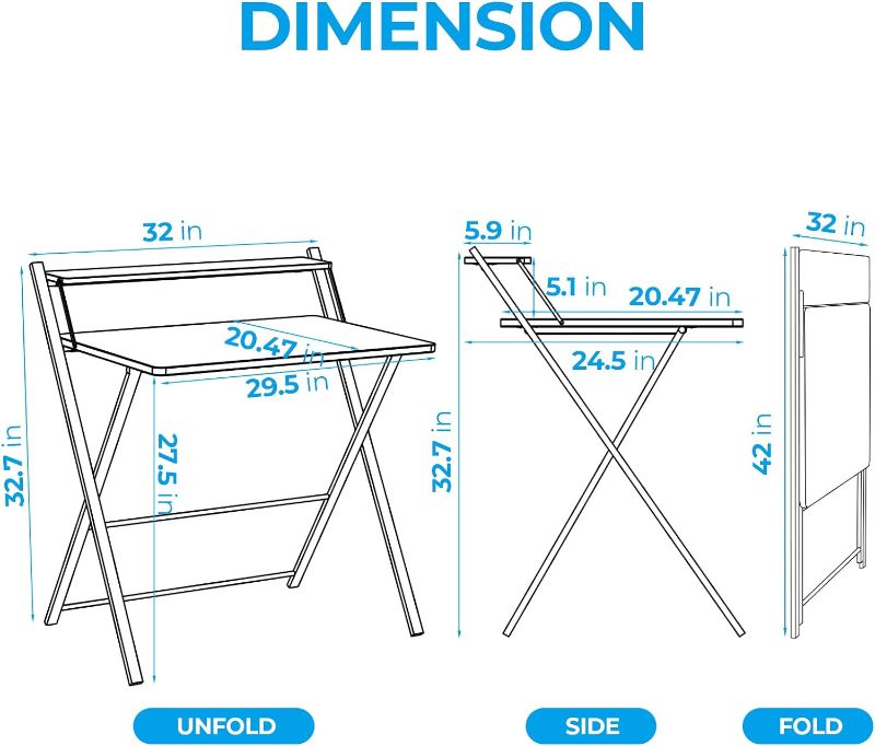 Photo 5 of (READ FULL POST) GreenForest Small Folding Desk No Assembly Required,24.8 x 17.7 inch 2-Tier Computer Desk with Shelf Space Saving Foldable Table for Small Spaces, Black Small Size:24.8 x 17.7 Black