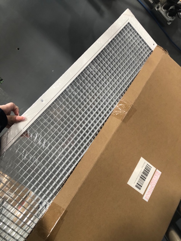Photo 2 of 10" x 32" [Duct Opening] Aluminum Return Air Grille | Cube Core Rust Proof Eggcrate Vent Cover Grill for Sidewall and Ceiling, White | Outer Dimensions: 11.75" X 33.75" for 10x32 and 32x10 Duct Vent 10"W x 32"H [Duct Opening]