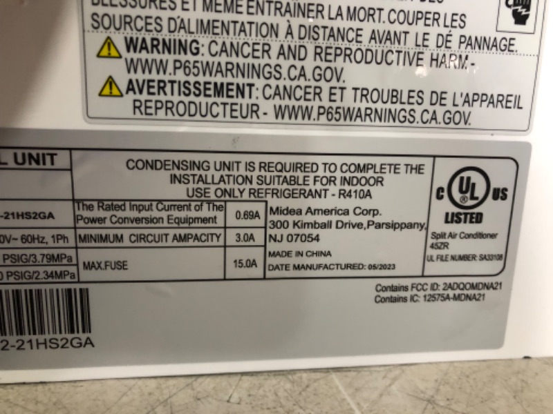 Photo 4 of ***INDOOR UNIT ONLY - SEE COMMENTS***
Midea 12000 BTU Mini Split AC/Heating system, 208/230V, 21.4 SEER2, Coverage Up to 550 Sq.Ft Mini Split Air Conditioner, Energy Efficient Inverter AC with Heat Pump Pre-Charged, Compatible with Alexa
