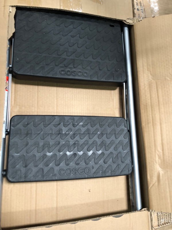 Photo 1 of COSCO 11308PBL1E Two Step Big Step Folding Step Stool with Rubber Hand Grip, Gray Gray 2-Step Step Stool