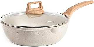 Photo 1 of CAROTE 12Inch Nonstick Deep Frying Pan with Lid, 5.5 Qt Jumbo Cooker Saute Pan with Pour Spout, Skillet Induction Cookware, Non Stick Cooking Pan Kitchen Pan PFOA Free, White Granite