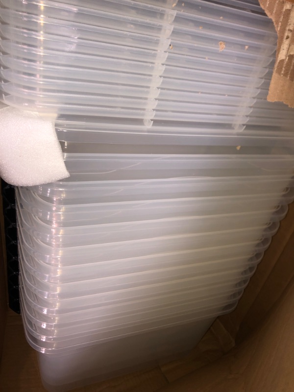 Photo 1 of Plastic Storage Bin Tote Organizing Container with Lid and Secure Latching Buckles, Clear, 20Qt x 12, Pack of 12