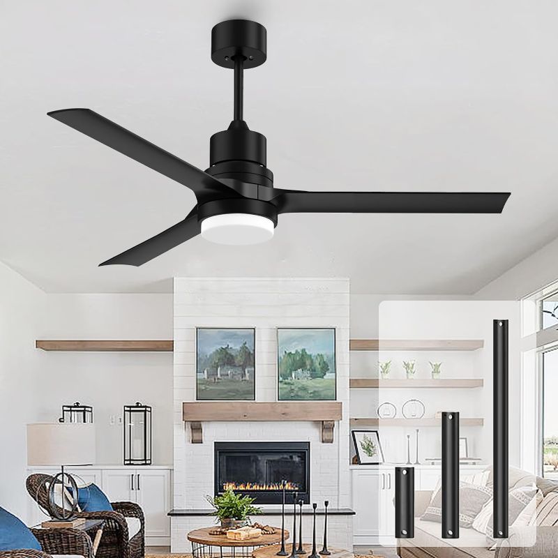 Photo 1 of (NON-REFUNDABLE) Biukis Ceiling Fans with Lights,Indoor and Outdoor Black Ceiling Fan with Remote Control, 60-inch Modern Ceiling Fans with Reversible DC Motor for Patio Bedroom Living Room 60-Inch Black