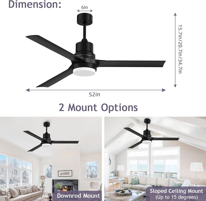 Photo 4 of (NON-REFUNDABLE) Biukis Ceiling Fans with Lights,Indoor and Outdoor Black Ceiling Fan with Remote Control, 60-inch Modern Ceiling Fans with Reversible DC Motor for Patio Bedroom Living Room 60-Inch Black