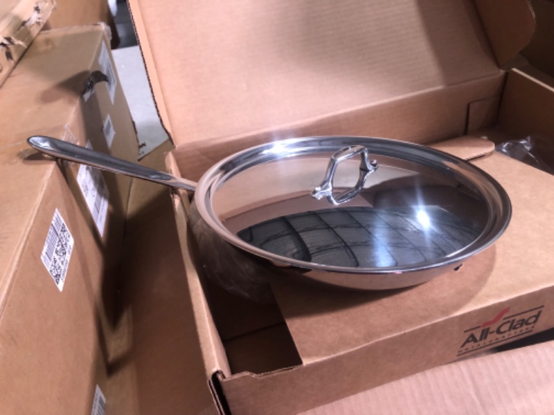 Photo 1 of ***USED - DIRTY***
All-Clad D3 3-Ply Stainless Steel Fry Pan 12 Inch Induction Oven Broiler Safe 500F, Lid Safe 350F Pots and Pans, Cookware Silver