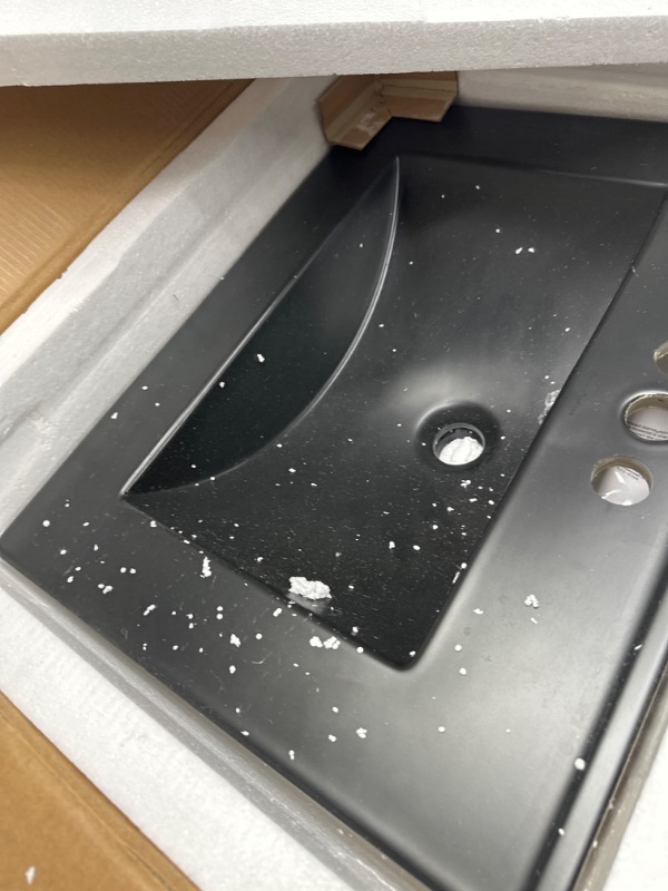 Photo 2 of 24" Vanity Top Bathroom Sink with 4" Centerset Faucet Holes in Matte Black