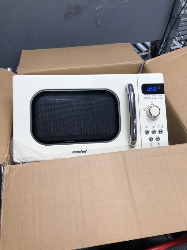 Photo 2 of COMFEE' Retro Small Microwave Oven With Compact Size, 9 Preset Menus, Position-Memory Turntable, Mute Function, Countertop Microwave Perfect For Small Spaces, 0.7 Cu Ft/700W, Cream, AM720C2RA-A