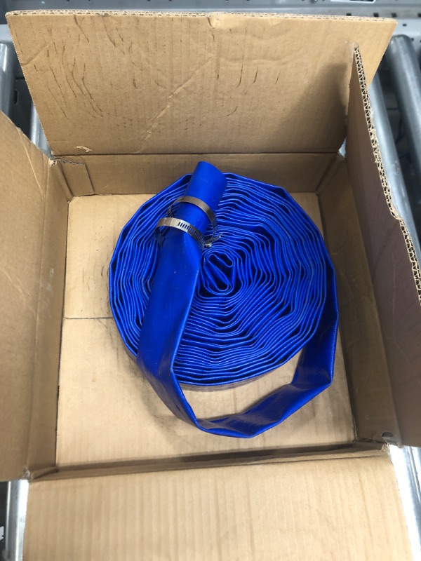 Photo 2 of 2" x 50 Ft Pool Backwash Hose, Blue Heavy Duty Lay Flat Pool Drain Hose with Hose Clamps, Discharge Hose for Above Ground Swimming Pools Pump and Filter 2 in x 50 Ft