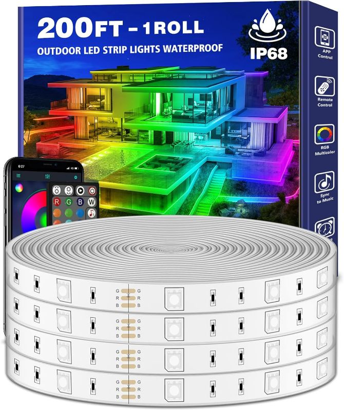 Photo 1 of ***NONREFUNDABLE - NOT FUNCTIONAL - FOR PARTS ONLY - SEE COMMENTS***
200ft Outdoor LED Strip Lights Waterproof 1 Roll,IP68 Outside Led Light Strips Waterproof with App and Remote,Music Sync RGB Exterior Led Rope Lights with Self Adhesive Back for Deck,Bal