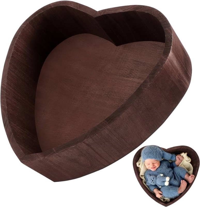 Photo 1 of 1pc Heart Shaped Photography Props Photo Gifts Newborn Photo Props Kids Gift Infant Gifts Baby Posing Case Heart Shaped Baby Basket Photographer Gift Wood Simple Child Baby Clothes