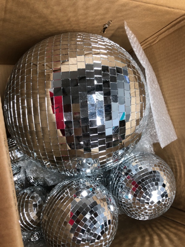 Photo 3 of  Mirror Disco Balls Ornaments Different Sizes Bulk Reflective Mini Disco Ball Decorations 70s Disco Themed Party Decoration for Christmas Wedding Party Ornaments (12/6/ 4/3.2/2/ 1.2 in) 12/ 6/ 4/ 3.2/ 2/ 1.2 In box 2 of 2 