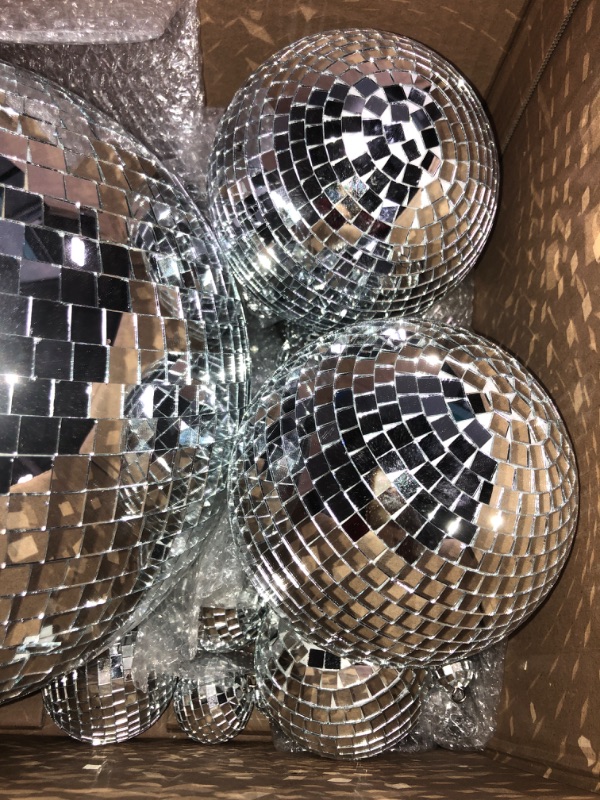 Photo 2 of  Mirror Disco Balls Ornaments Different Sizes Bulk Reflective Mini Disco Ball Decorations 70s Disco Themed Party Decoration for Christmas Wedding Party Ornaments (12/6/ 4/3.2/2/ 1.2 in) 12/ 6/ 4/ 3.2/ 2/ 1.2 In box 2 of 2 