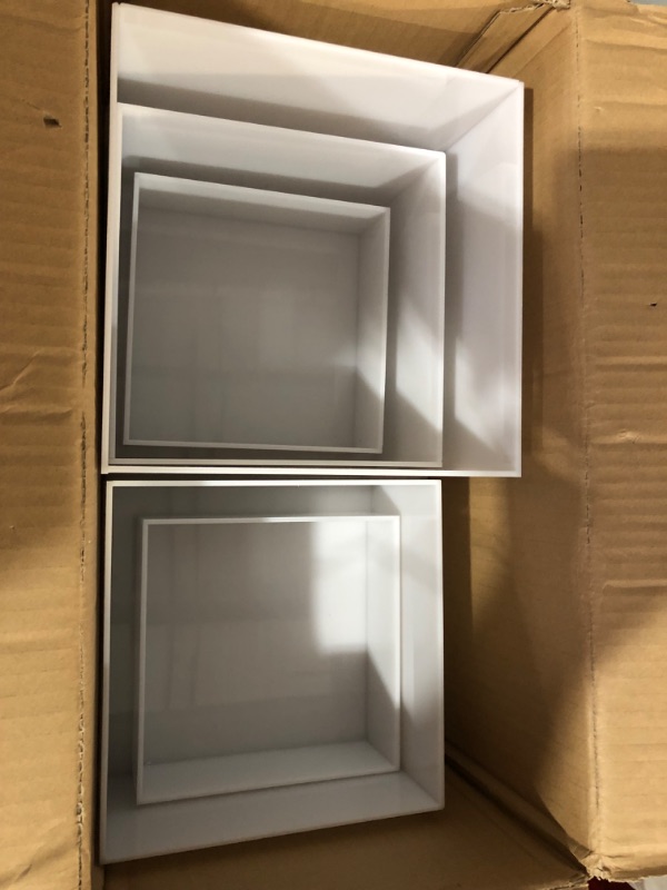 Photo 2 of ***USED*MISSING 1 LARGE PIECE***
2 Sets of 3 Glossy White Acrylic Cube Display Nesting Risers with Hollow Bottoms White 2