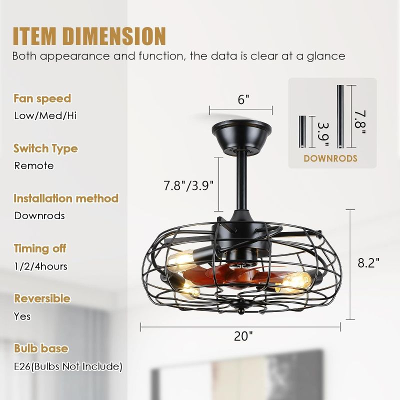 Photo 4 of (NON-REFUNDABLE) Asyko Ceiling Fans with Lights Remote Control,Caged for Porch,Patios,Kitchen,Bedroom,Farmhouse,Steampunk Industrial Fan with 4 Led Bulbs,Indoor and Outdoor… Black