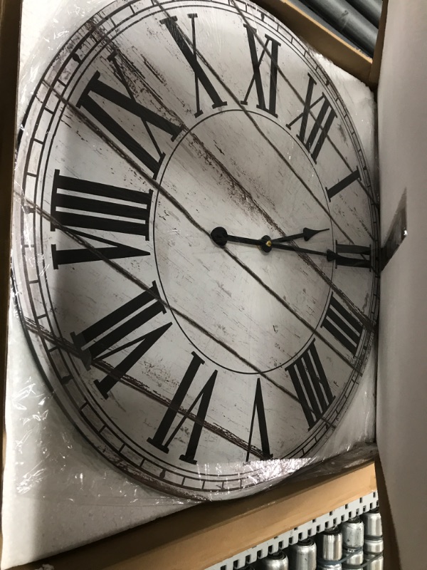 Photo 2 of ***USED - LIKELY MISSING PARTS - UNABLE TO VERIFY FUNCTIONALITY***
BEW Large Plastic Wall Clocks for Living Room Decor, Silent Non-Ticking Battery Operated Analog Wall Clock, 24 Inch Rustic White Farmhouse Shiplap Wood Decorate Wall Clock