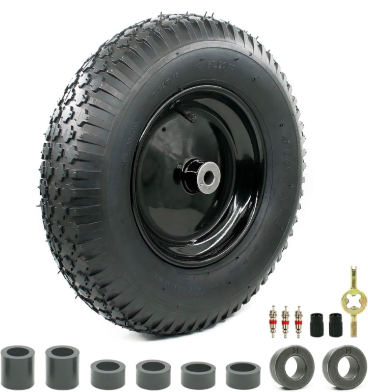 Photo 1 of **SEE NOTES**4.80/4.00-8" Pneumatic Tire and Wheel Assy,2PR (Air Filled)- 5/8"or 3/4" Powdered Metal bushings and 3"or 6"Center Hub, for Wheelbarrows,Garden and Utility Carts,Trolleys,Wagon and More