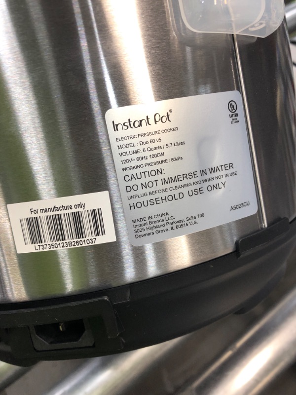 Photo 4 of **SEE NOTES** Instant Pot Duo 7-in-1 Electric Pressure Cooker, Slow Cooker, Rice Cooker, Steamer, Sauté, Yogurt Maker, Warmer & Sterilizer, Includes App With Over 800 Recipes, Stainless Steel, 6 Quart 6QT Duo