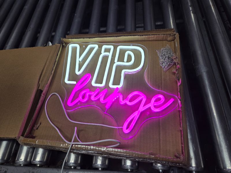 Photo 3 of VIP Lounge Neon Signs, LED VIP Neon Light Sign for Wall Decor Office Night Club Bar Hotels Airport Restaurants Nail Salon VIP Room Decor Led Business Signs with USB Powered VIP Lounge (Pink & White)