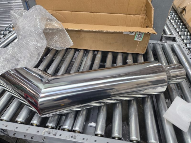 Photo 2 of FGJQEFG 4 Inch Inlet 7 Inch Outlet Polished Stainless Steel Miter Angle Cut Diesel Smoker Exhaust Stack Tip Diesel Exhaust Tip(Stack Smokers 4" ID Inlet 36" Long) 4‘’Inlet 7‘’Outlet-Silver