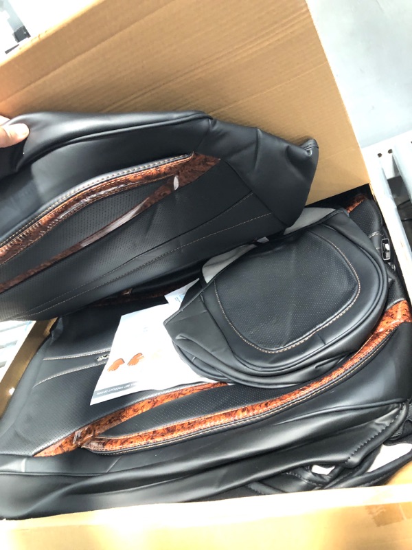 Photo 1 of CAR PASS Nappa Leather Car Seat Covers Front Cushioned, Luxury Waterproof 2 Seat Covers Only, Anti-Slip Driver Seat Padded Universal Fit Vehicles,SUV,Pick-up,Truck,Sedan, Black and Brown Wood Grain Two Front Seats Brown Wood Grain