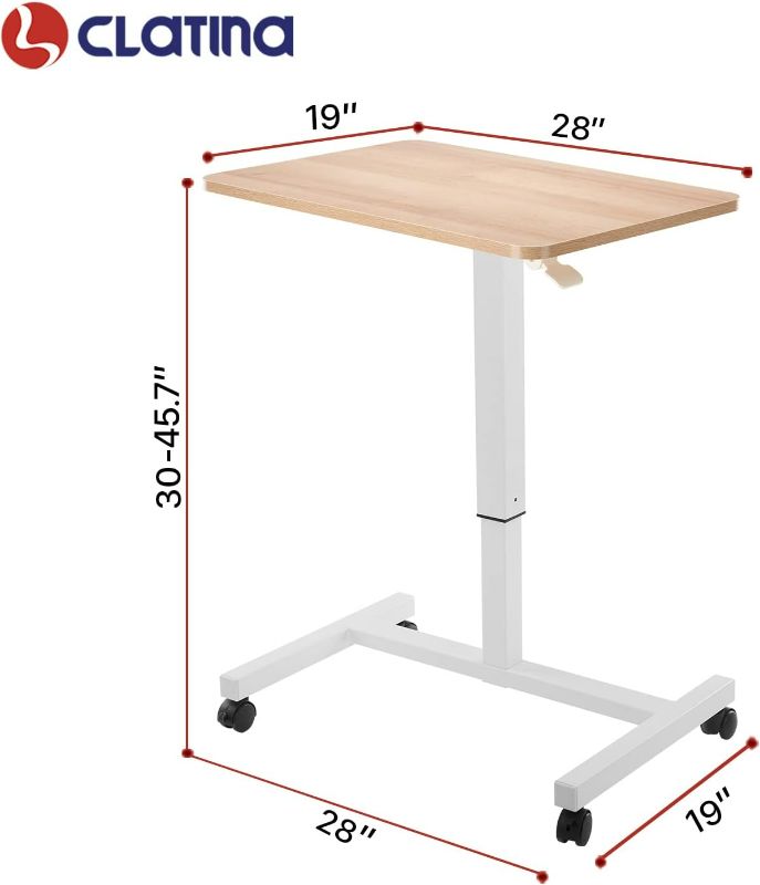 Photo 3 of (NON-REFUNDABLE) CLATINA Mobile Laptop Desk Pneumatic Sit to Stand Table Height Adjustable Rolling Cart with Lockable Wheels for Home Office Computer Workstation 28" x 19" Beige Round Edge Design Elegant
