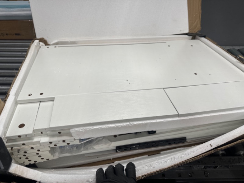 Photo 1 of YAMISSI White Vanity Desk Set, Dressing Table with LED Touch Control and Sliding Mirror for Makeup, 4 Drawers and 7 Cabinets Vanity for Girls and Women